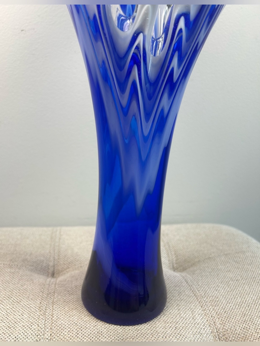 Murano Cobalt Blue & White Splash Vase Vintage 15’ Frozen Leaf Look Great Cond! - Picture 7 of 12